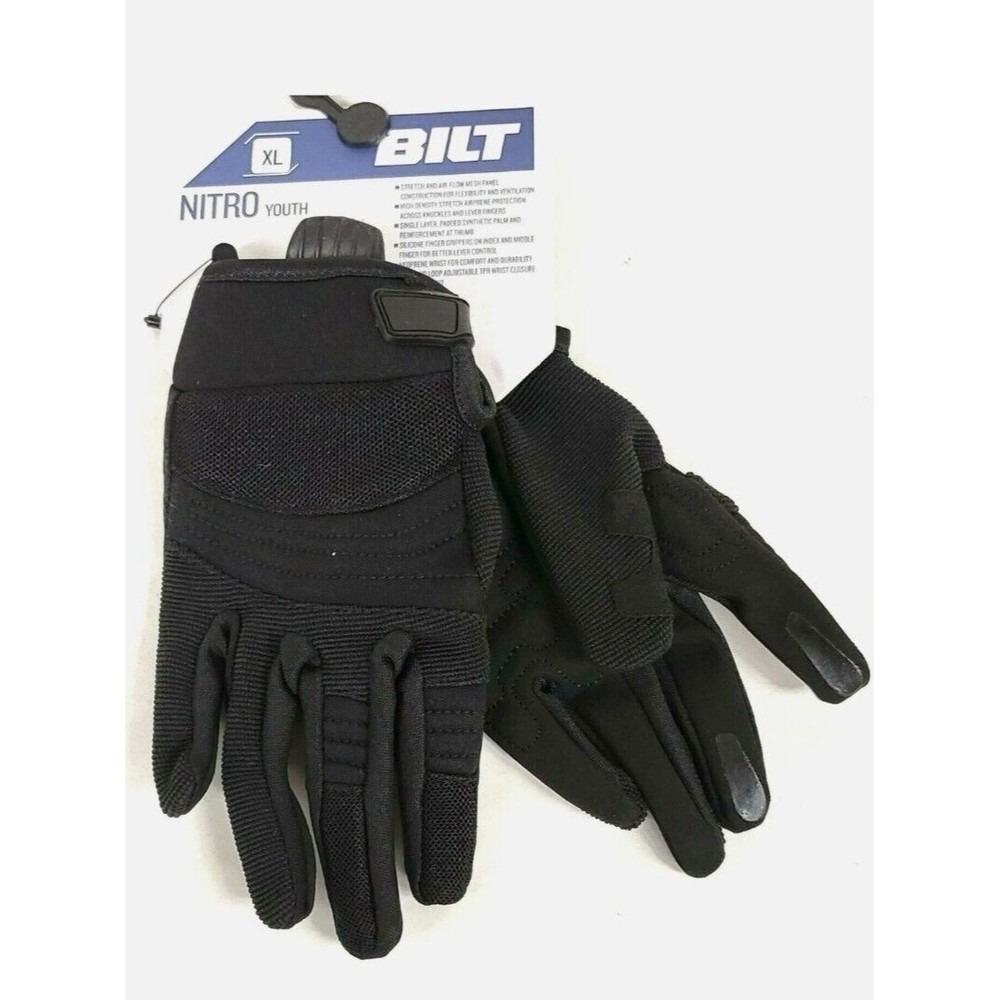 NEW Bilt 610601 BLG-112-BLK Nitro Youth XL Black Dirt Bike Riding Gloves